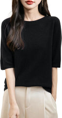 Chanyarn Women's 100% Merino Wool Spring Fall Winter First-Line Ready to Wear Seamless Knit Crewneck Short Sleeve Sweater