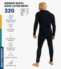 100% Merino Wool Base Layer Men Set - Thermal Underwear for Men Long Johns