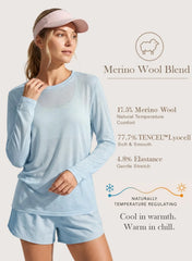 Merino Wool Shirt Women Lightweight Breathable Basic Tees Long Sleeve Sun Protection Shirts