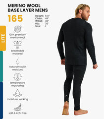 100% Merino Wool Base Layer Men Set - Thermal Underwear for Men Long Johns