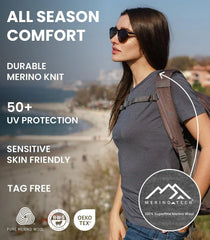 100% Merino Wool Shirt Women - Short Sleeve Tee Base Layer Top Undershirt