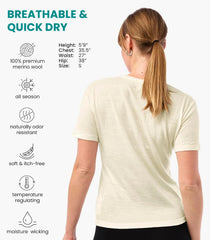 100% Merino Wool Shirt Women - Short Sleeve Tee Base Layer Top Undershirt