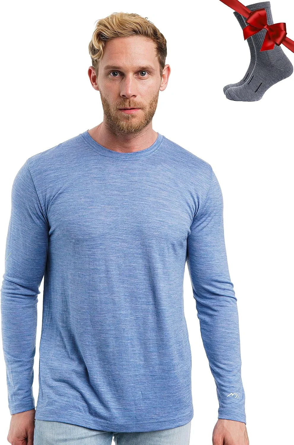 100% Merino Wool Base Layer Mens - Long Sleeve Thermal Shirts with Socks