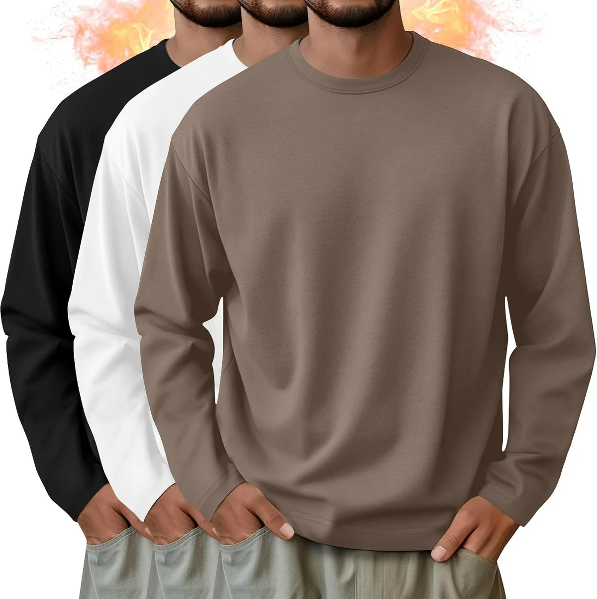 3 Pack Mens Long Sleeve Thermal Shirts Crew Neck Tops