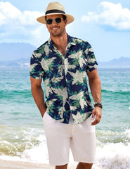 COOFANDY Men's Linen Shirts Short Sleeve Casual Shirts Button Down Shirt for Men Beach Summer Wedding Shirt