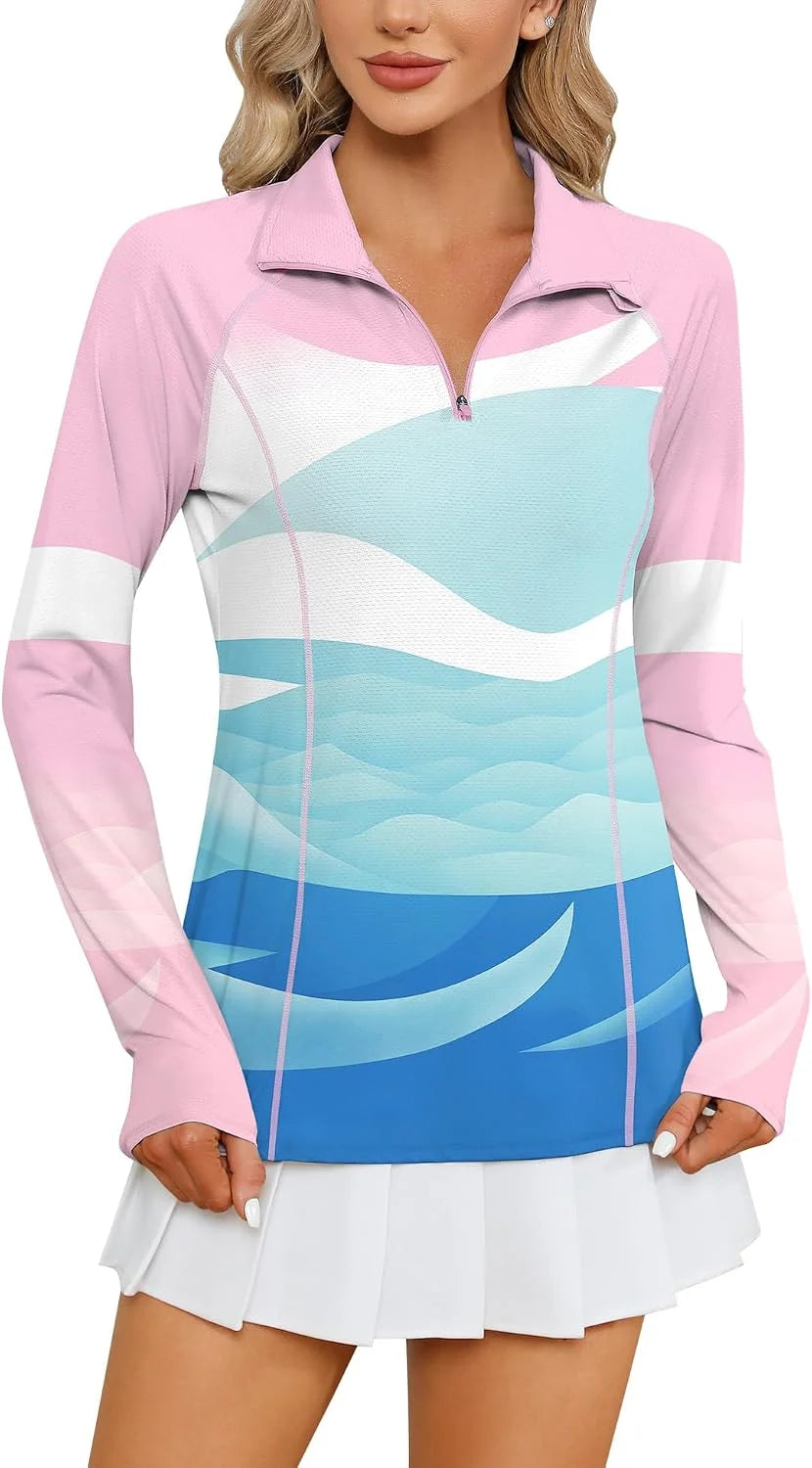LOMON Women Long Sleeve Shirts Sun Protection 1/4 Zip Summer Quick Dry Hiking Shirts Quarter Zip Pullover for Women