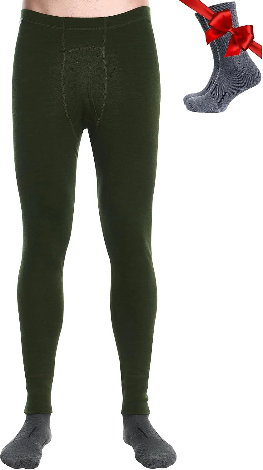 100% Merino Wool Base Layer Mens Pants - Thermal Underwear Long Johns