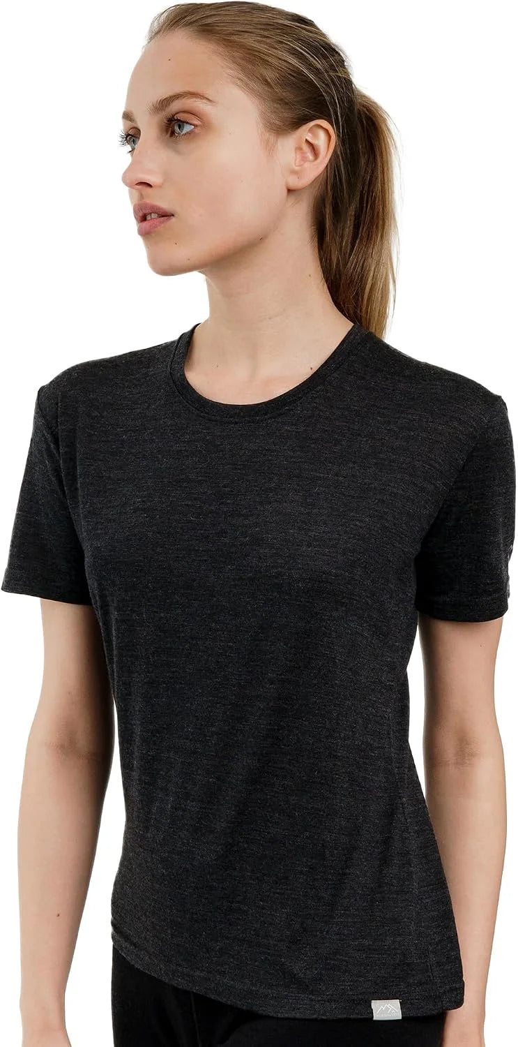 100% Merino Wool Shirt Women - Short Sleeve Tee Base Layer Top Undershirt