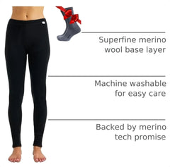 100% Merino Wool Base Layer Women Pants - Thermal Leggings Underwear