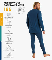 100% Merino Wool Base Layer Men Set - Thermal Underwear for Men Long Johns
