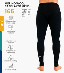 100% Merino Wool Base Layer Mens Pants - Thermal Underwear Long Johns