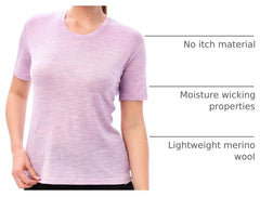 100% Merino Wool Shirt Women - Short Sleeve Tee Base Layer Top Undershirt | Lightweight, Breathable Merino Wool T-Shirt, Naturally Odor-Resistant, Soft, Moisture-Wicking, Hiking, Outdoor