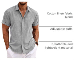 COOFANDY Men's Linen Shirts Short Sleeve Casual Shirts Button Down Shirt for Men Beach Summer Wedding Shirt