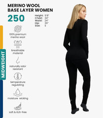 100% Merino Wool Base Layer Women Set - Thermal Underwear Women Top, Bottom