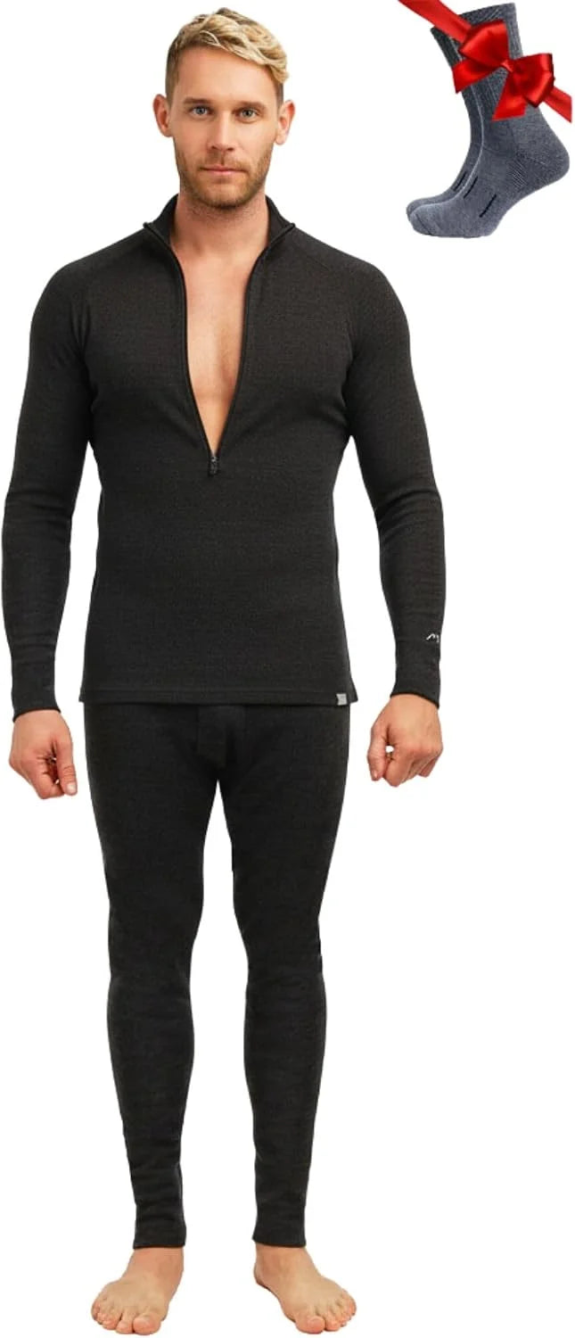100% Merino Wool Base Layer Men Set - Thermal Underwear for Men Long Johns | Lightweight, Midweight, Heavyweight Long Johns, Naturally Odor-Resistant, Breathable Active Underwear, Hiking, Skiing