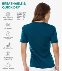 100% Merino Wool Shirt Women - Short Sleeve Tee Base Layer Top Undershirt