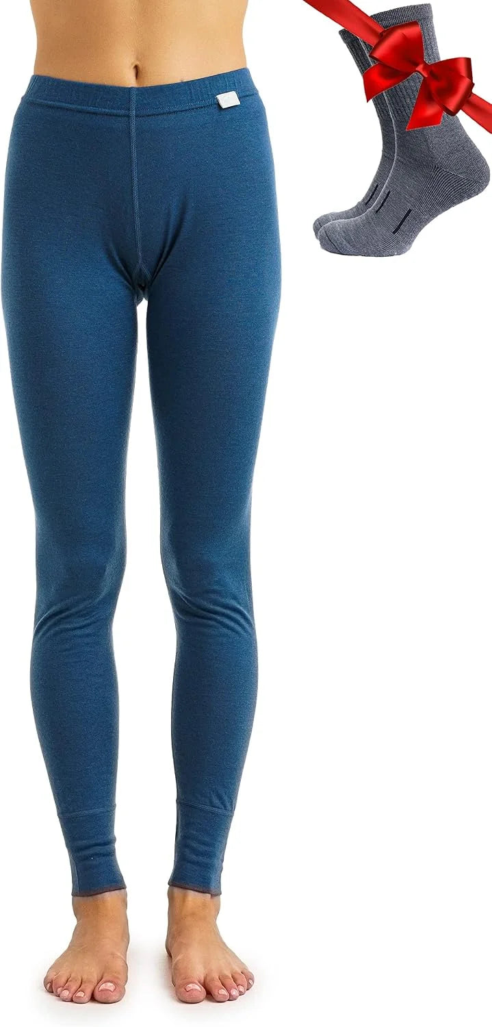 100% Merino Wool Base Layer Women Pants - Thermal Leggings Underwear | Lightweight, Midweight, Heavyweight Base Layer, Breathable Pants, Odor-Resistant, Ideal for Hiking, Skiing, Cold Weather