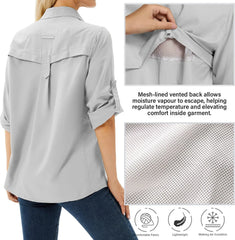 Women's UPF 50 Long Sleeve Sun Protection Safari Fish Hiking Shirts