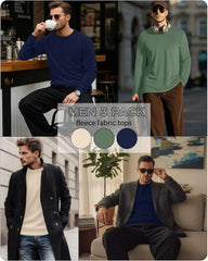 3 Pack Mens Long Sleeve Thermal Shirts Crew Neck Tops