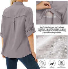 Women's UPF 50 Long Sleeve Sun Protection Safari Fish Hiking Shirts