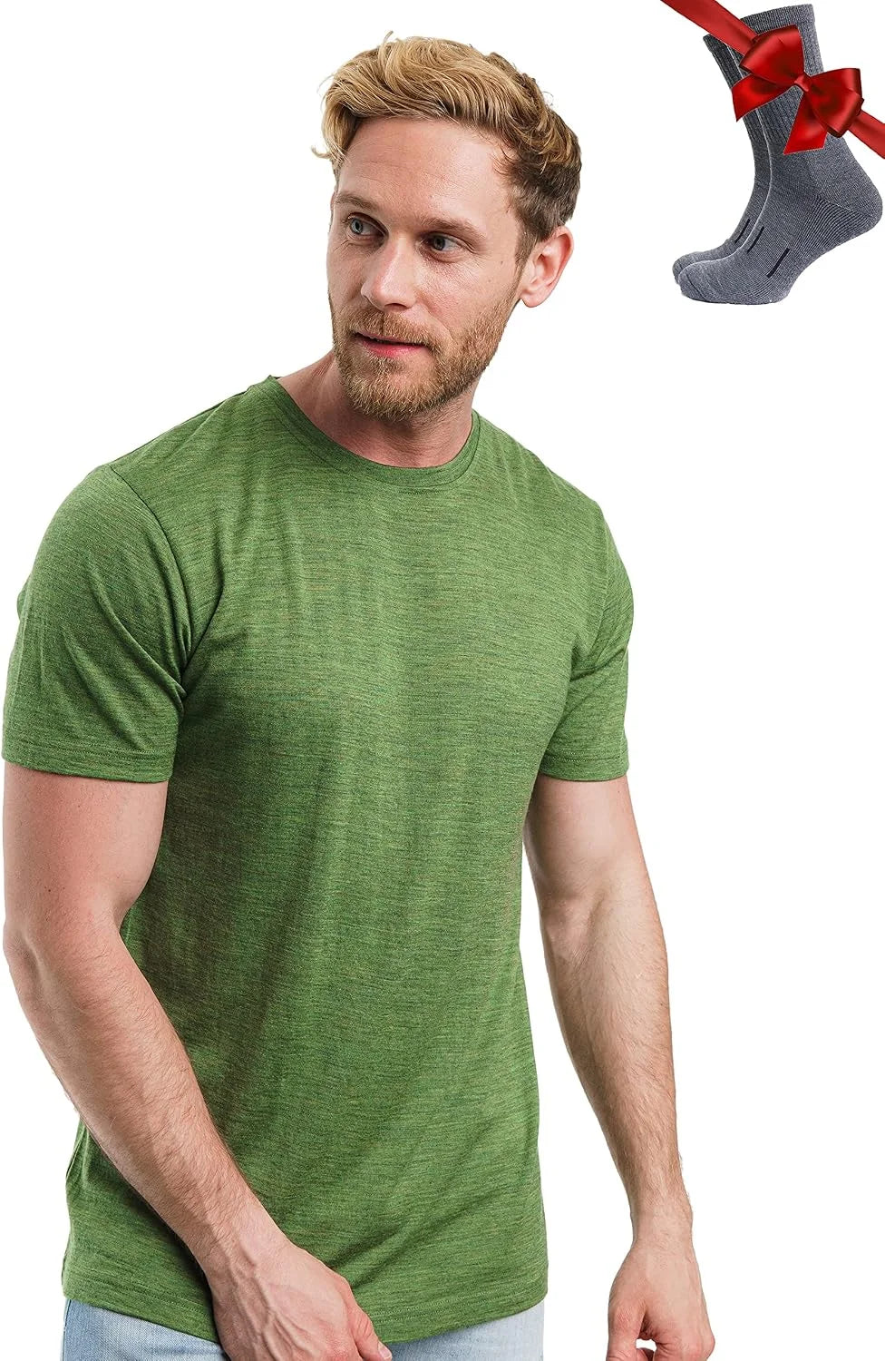 100% Merino Wool T-Shirt Men - Base Layer Top Undershirt with Hiking Socks