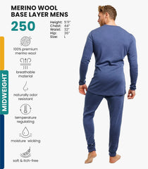 100% Merino Wool Base Layer Men Set - Thermal Underwear for Men Long Johns