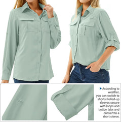 Women's UPF 50 Long Sleeve Sun Protection Safari Fish Hiking Shirts