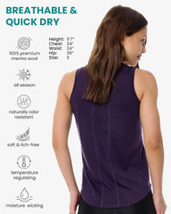 100% Merino Wool Tank Top Women - Active Sleeveless Undershirt Base Layer