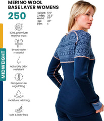 100% Merino Wool Base Layer Women - Long Sleeve Thermal Shirt with Socks
