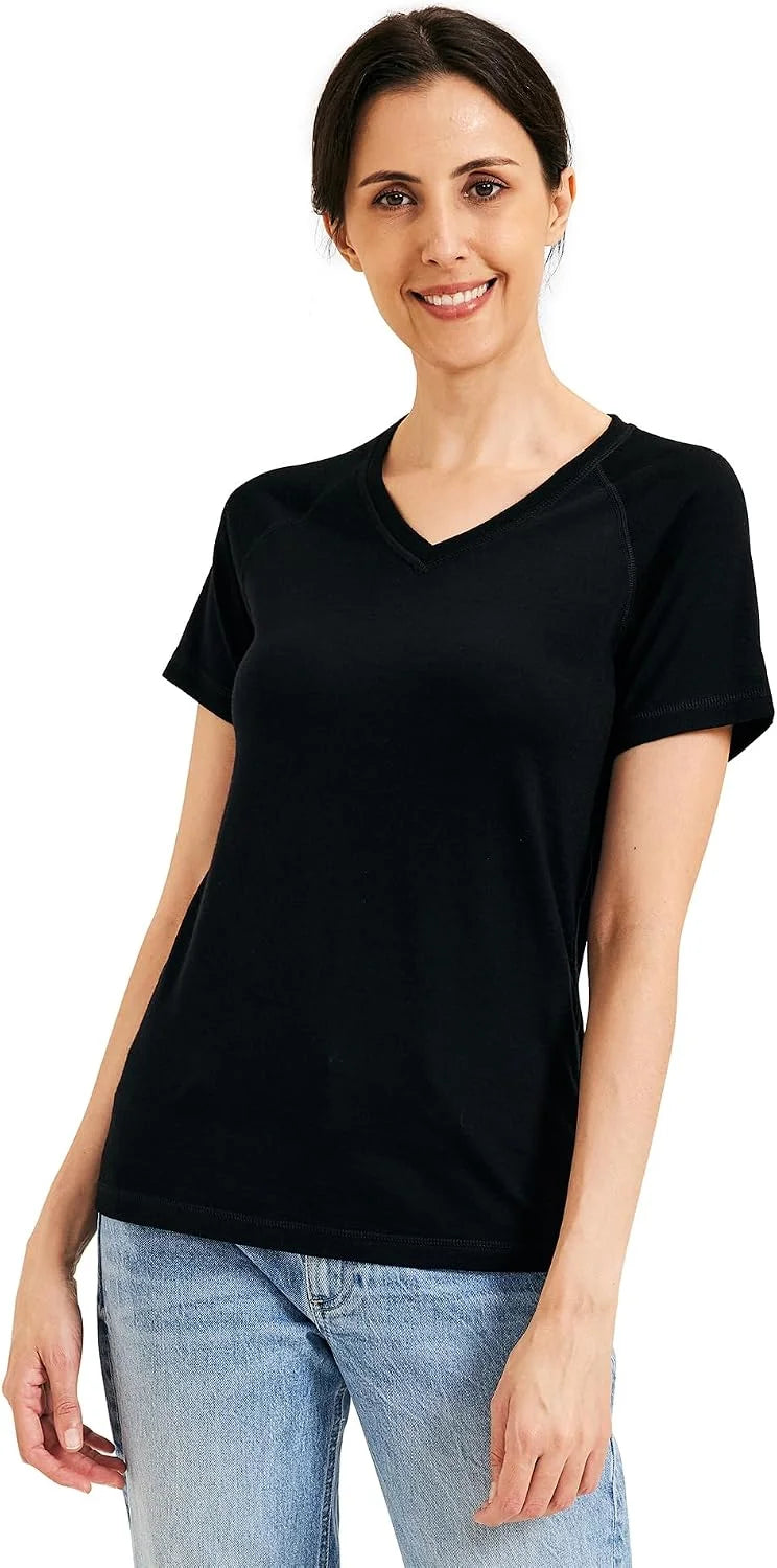 METARINO 100% Merino Wool T-Shirt Women V Neck Short Sleeve Base Layer Tee Shirt for Travel,Hiking,Sports