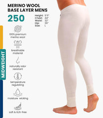 100% Merino Wool Base Layer Mens Pants - Thermal Underwear Long Johns