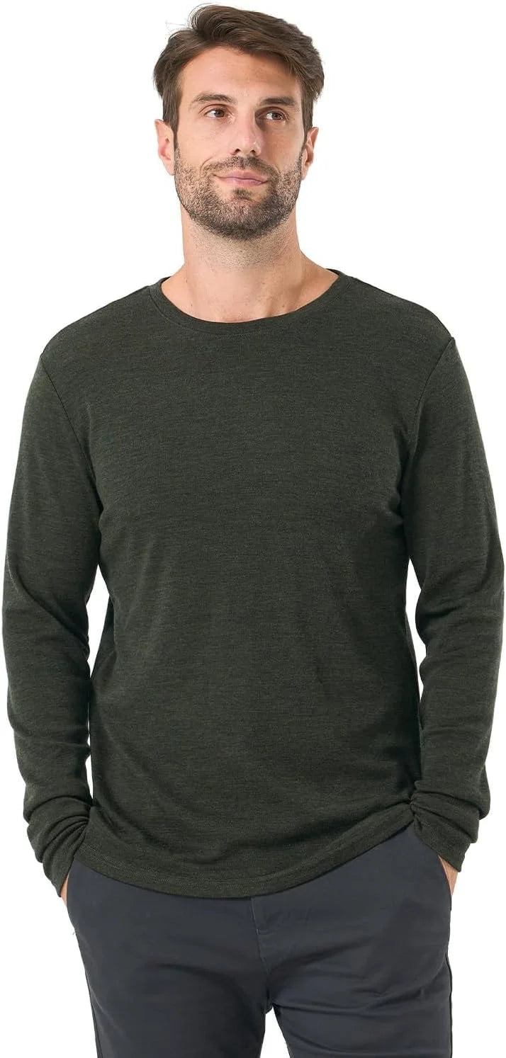 100% Merino Wool Base Layer for Men Long Sleeve Crew Neck Thermal Shirt