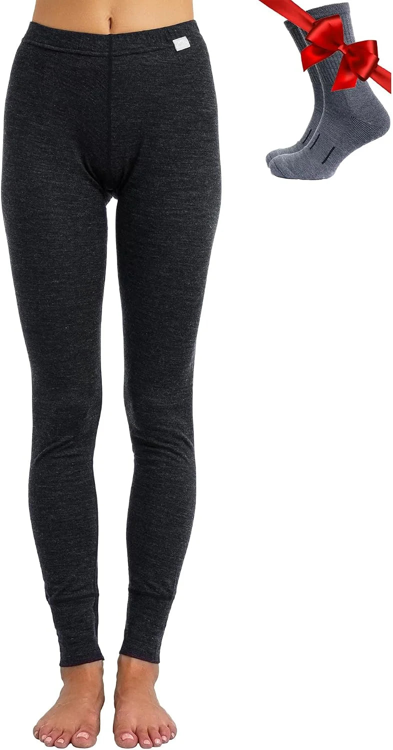 100% Merino Wool Base Layer Women Pants - Thermal Leggings Underwear