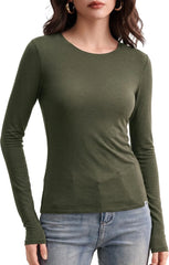 Women's Merino Wool Blend Shirts Long Sleeve Tops Crew Neck Fitted Basic Tee Cozy Embrace Collection