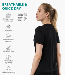 100% Merino Wool Shirt Women - Short Sleeve Tee Base Layer Top Undershirt