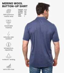 100% Merino Wool Button Up Shirt Men - Long & Short Sleeve Breathable