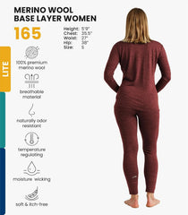 100% Merino Wool Base Layer Women Set - Thermal Underwear Women Top, Bottom