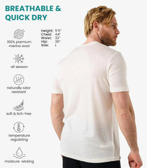 100% Merino Wool T-Shirt Men - Short Sleeve Undershirt Base Layer Top