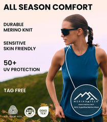 100% Merino Wool Tank Top Women - Active Sleeveless Undershirt Base Layer
