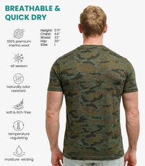 100% Merino Wool T-Shirt Men - Base Layer Top Undershirt with Hiking Socks