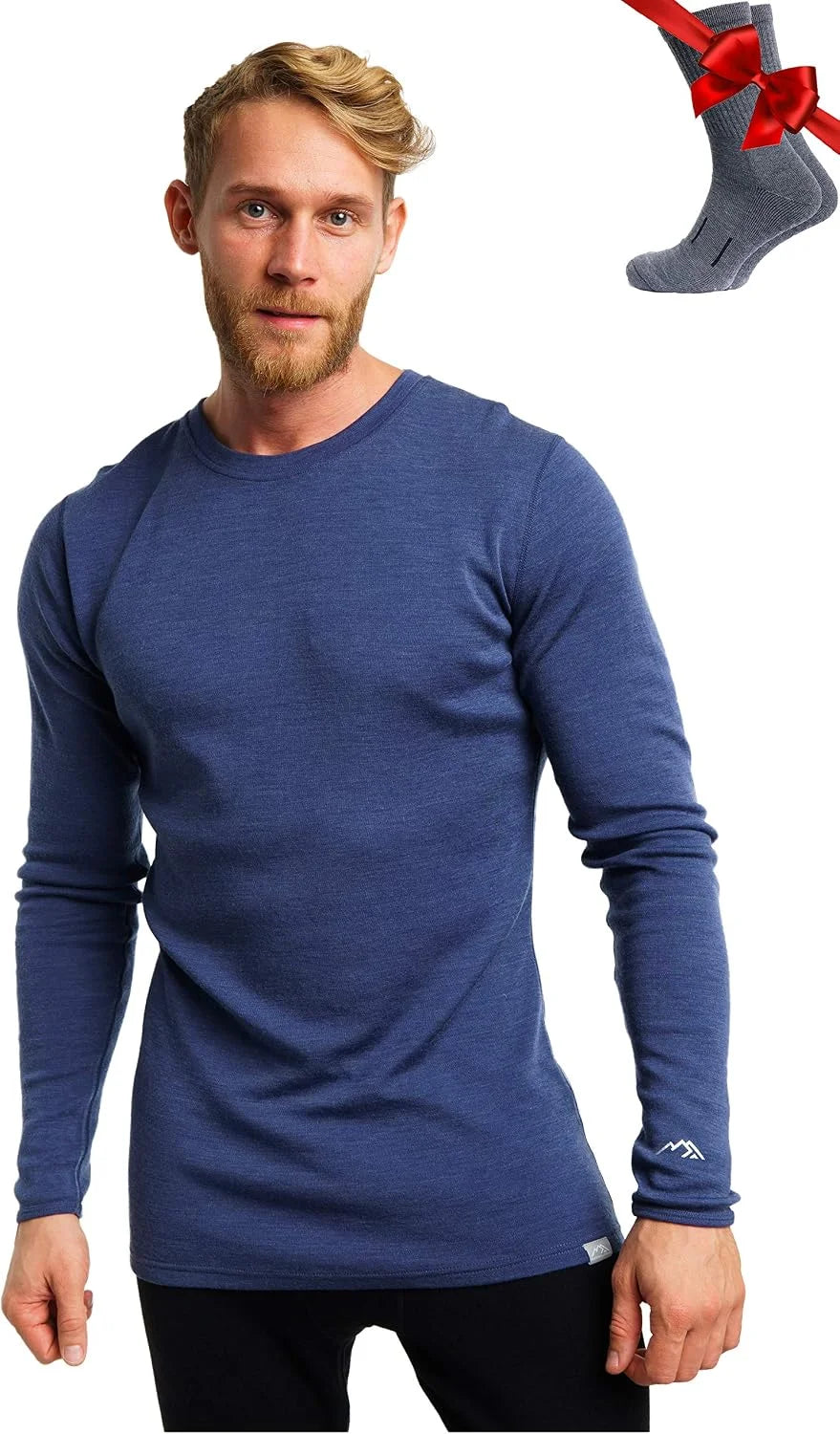 100% Merino Wool Base Layer Mens - Long Sleeve Thermal Shirts with Socks