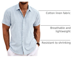 COOFANDY Men's Linen Shirts Short Sleeve Casual Shirts Button Down Shirt for Men Beach Summer Wedding Shirt