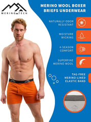 100% Merino Wool Underwear Mens - 1-2 Pack Boxer Briefs for Men 17.5um