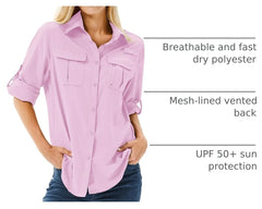 Women's UPF 50 Long Sleeve Sun Protection Safari Fish Hiking Shirts