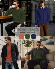 3 Pack Mens Long Sleeve Thermal Shirts Crew Neck Tops