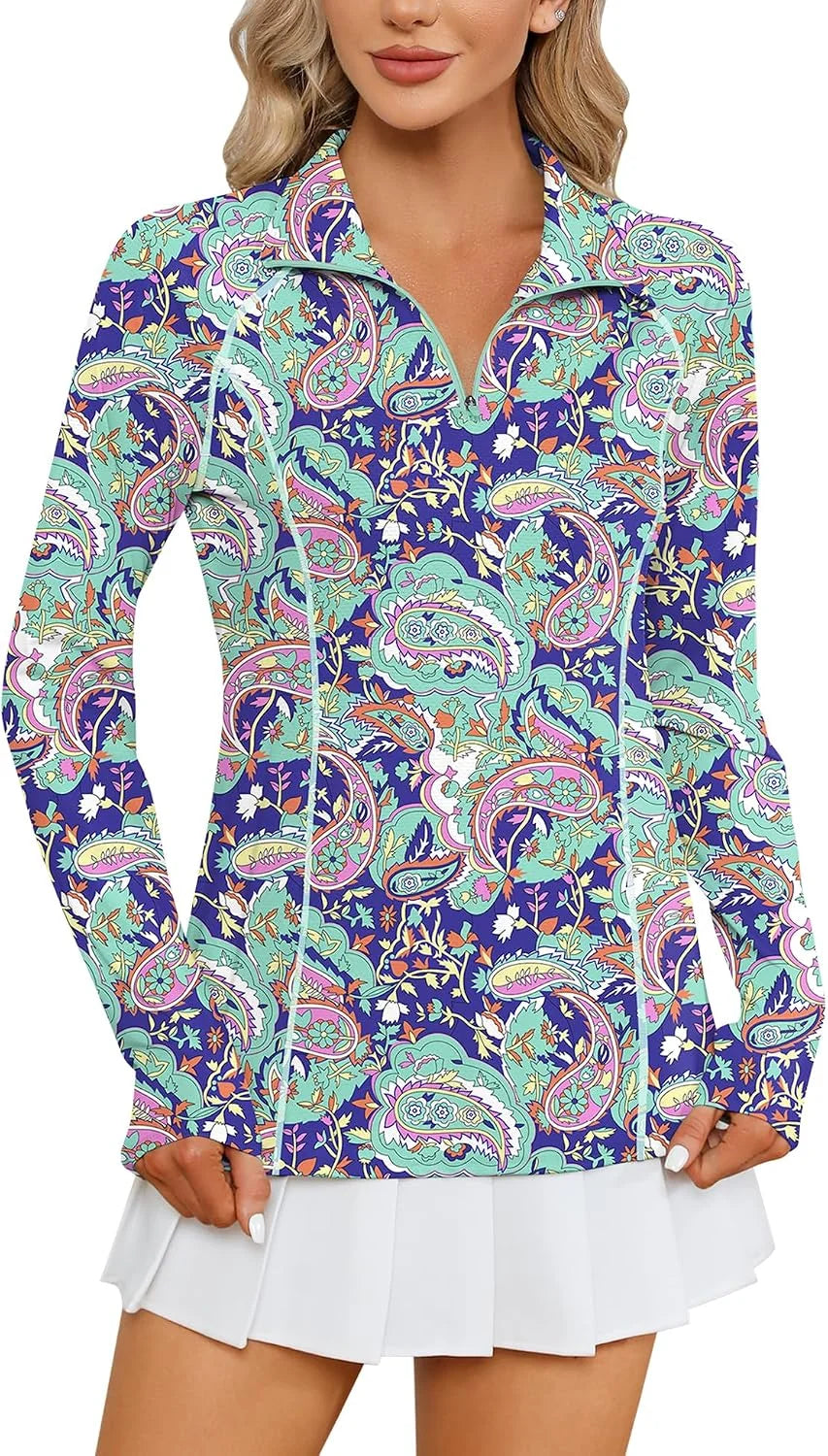 LOMON Women Long Sleeve Shirts Sun Protection 1/4 Zip Summer Quick Dry Hiking Shirts Quarter Zip Pullover for Women