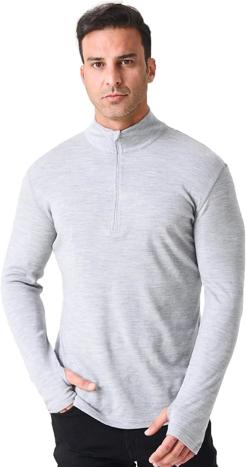 100% Merino Wool Base Layer for Men Long Sleeve Crew Neck Thermal Shirt