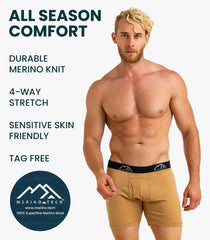 100% Merino Wool Underwear Mens - 1-2 Pack Boxer Briefs for Men 17.5um