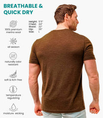 100% Merino Wool T-Shirt Men - Base Layer Top Undershirt with Hiking Socks