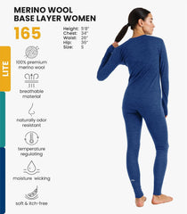 100% Merino Wool Base Layer Women Set - Thermal Underwear Women Top, Bottom